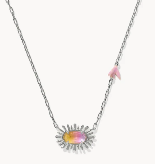 Elisa Bird Pendant Necklace Rhodium Sunrise Watercolor Illusion