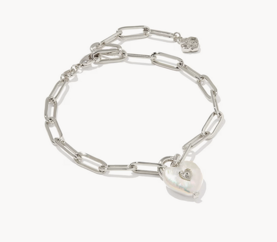 Sasha Heart Delicate Chain Silver Bracelet Freshwater Cultured Pearl