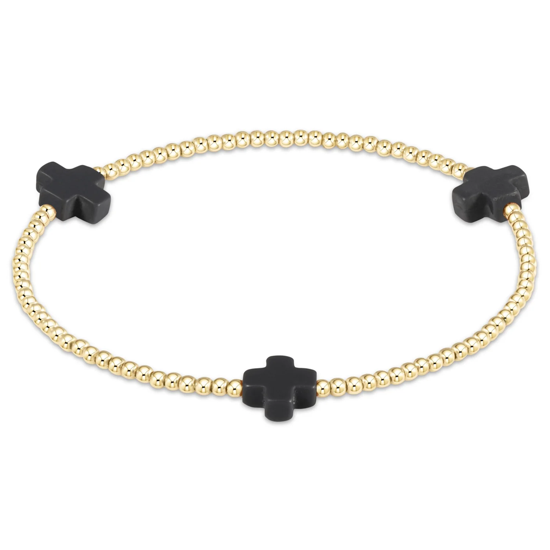 Signature Cross 2mm Gold  Bracelet Onyx