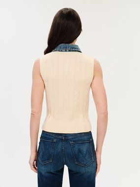 Monica Mixed Media Denim Collar Vest Off White