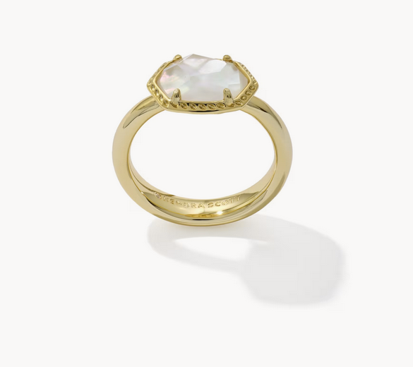 Daphne Frame Band Ring Ivory MOP Gold Size 7