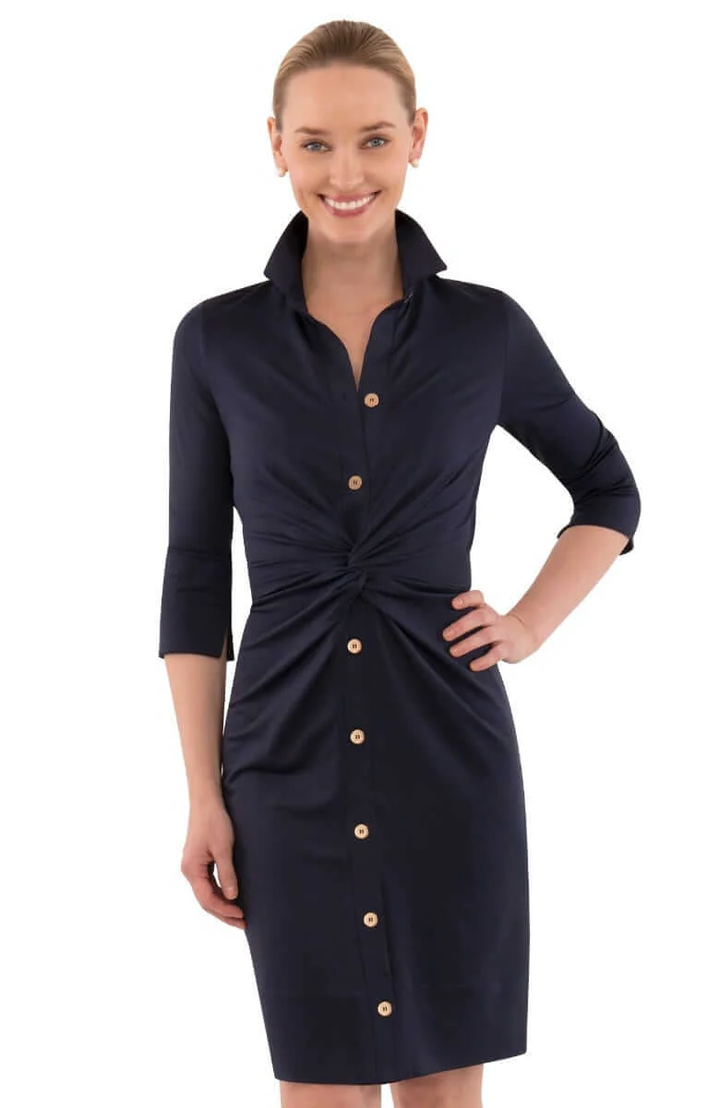 Twist and Shout Dress Solid Navy