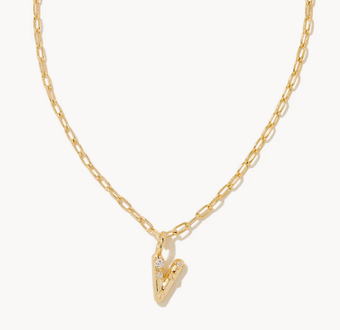 Crystal Gold Metal Pendant Necklace LETTER V