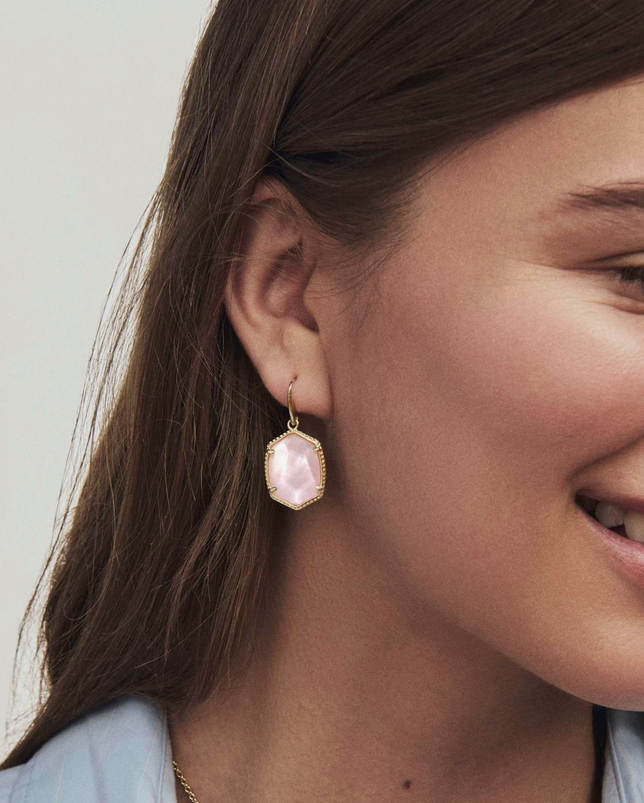 Daphne Frame Drop Earring Light Pink MOP Gold