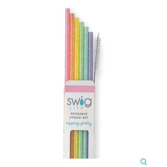 Rainbow Glitter Reusable Straw Set