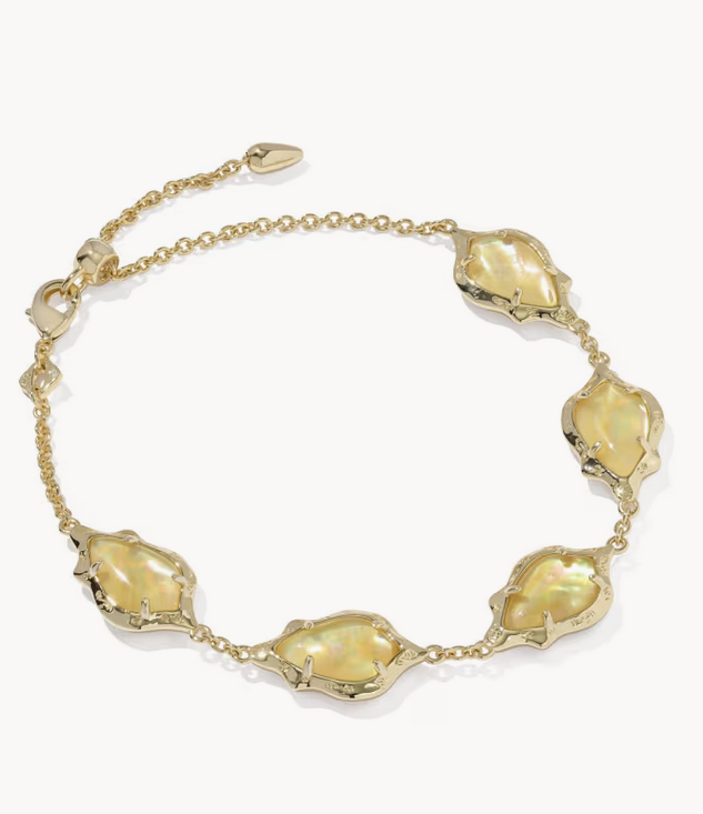 Adriana Scallop Frame Delicate Chain Bracelet Yellow Iridescent Abalone Gold