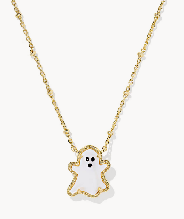 Ghost Short Pendant Necklace Gold White MOP