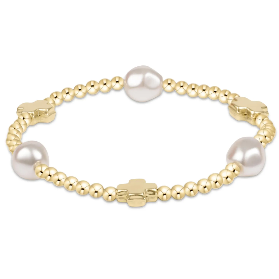 Signature Cross Admire Pearl 3mm Bead Bracelet Gold