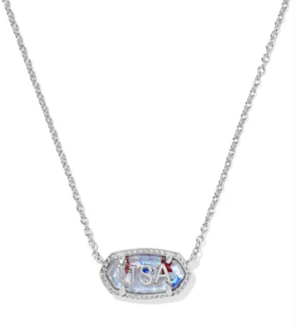 Elisa USA Short Pendant Necklace Red White Blue Star Illusion Silver