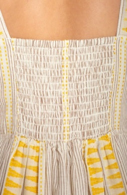 Sleeveless Midi Dress Cream and Brown Stripe