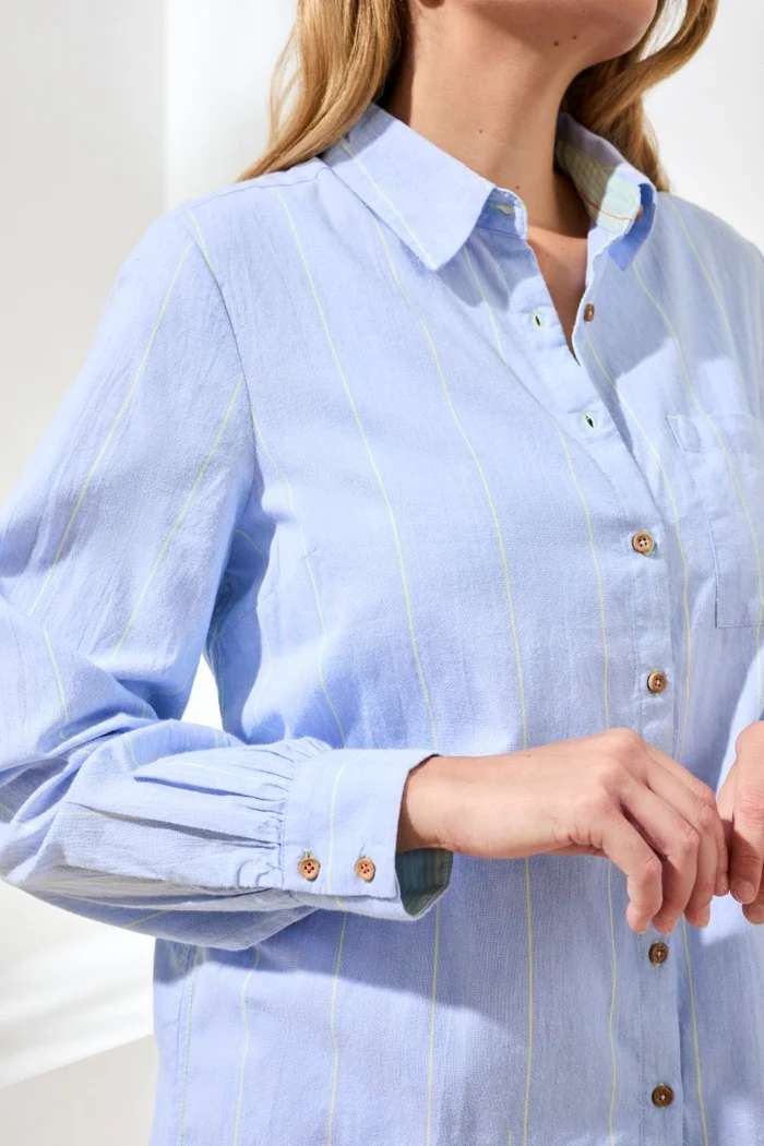 Yarn Dye Stripe Button Shirt Chambray
