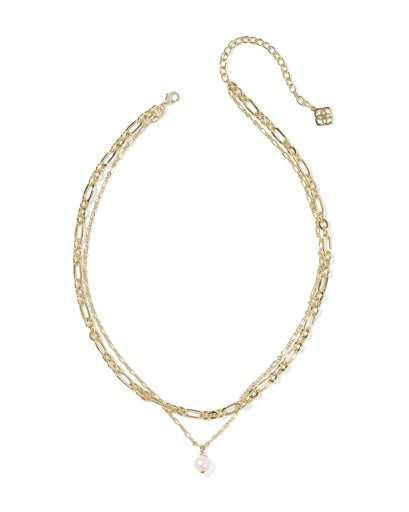 Ashton Multi Strand Necklace Freshwater Cultured Pearl Gold