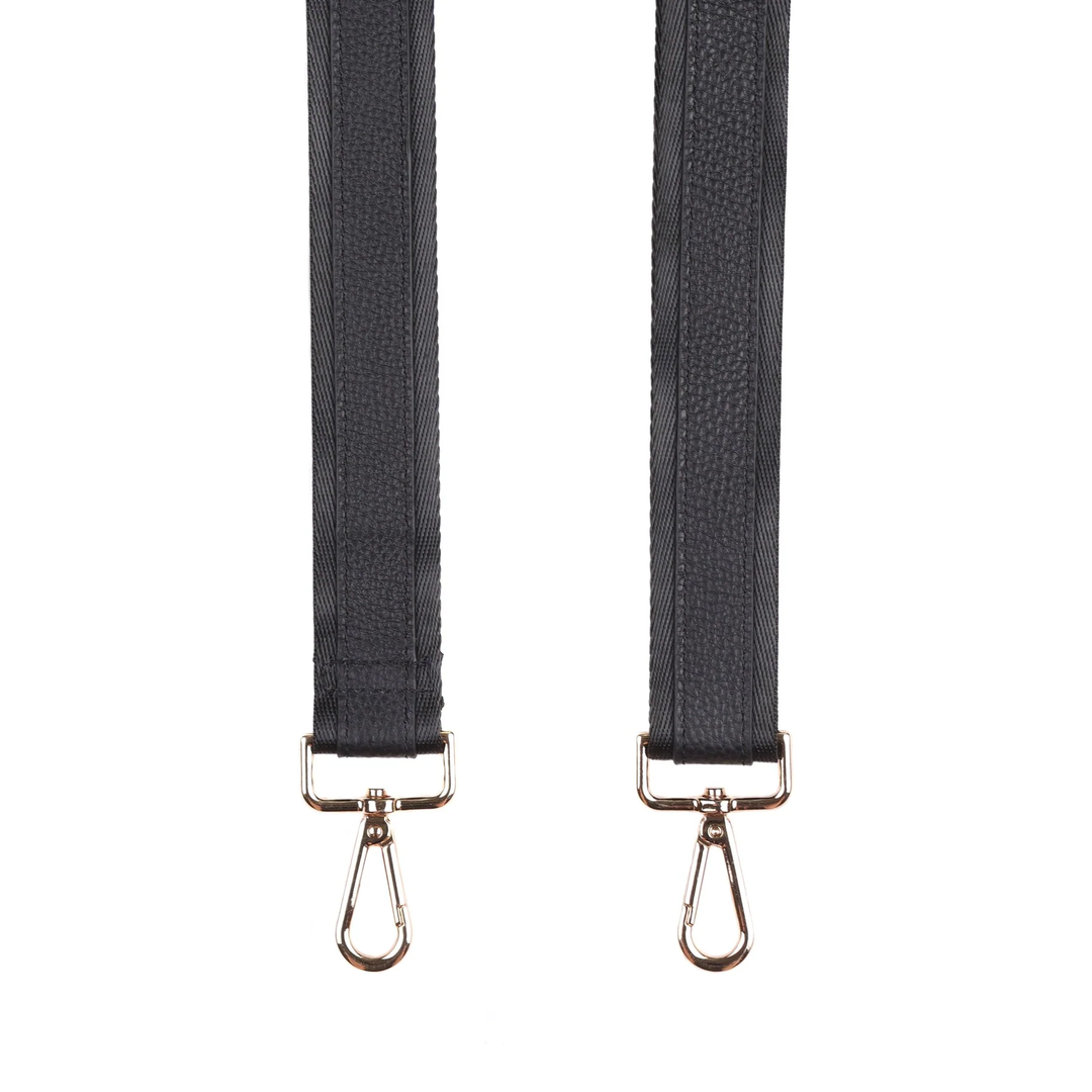 Pom Pom Strap Black Leather Stripe