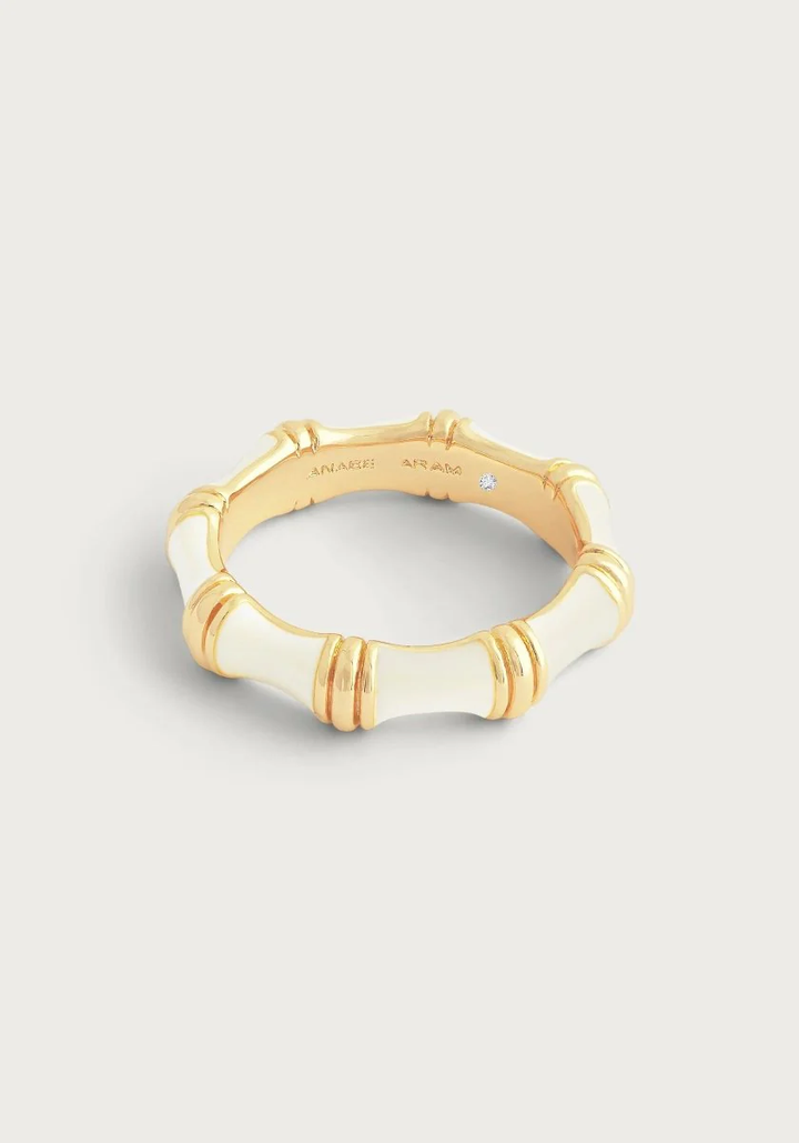 Anabel Aram Bamboo Enameled Ring Creme Size 8