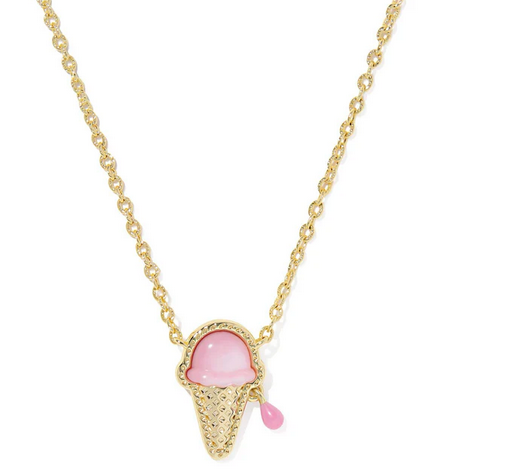Ice Cream Short Pendant Necklace Pastel Pink MOP Gold