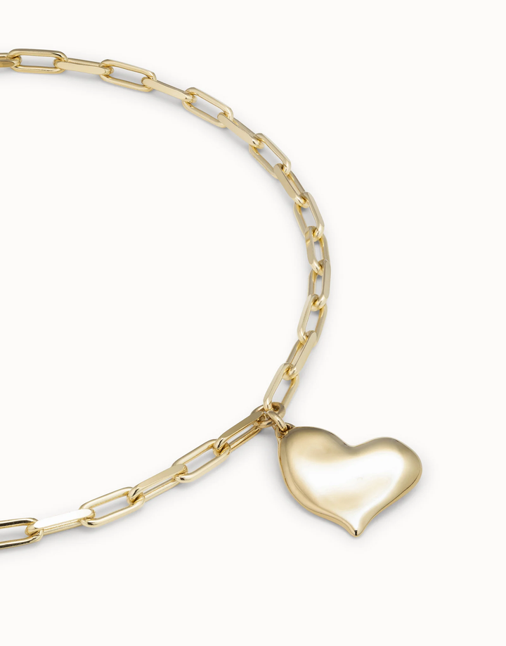 Heart Beat Link Chain Necklace with Heart Gold