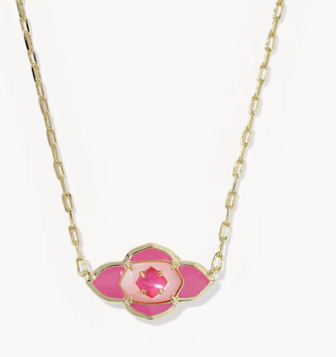 Abbie Medallion Short Pendant Necklace Hot Pink Mix Gold