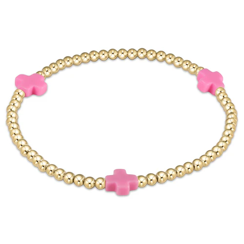 Signature Cross Gold 3mm Bracelet Bright Pink