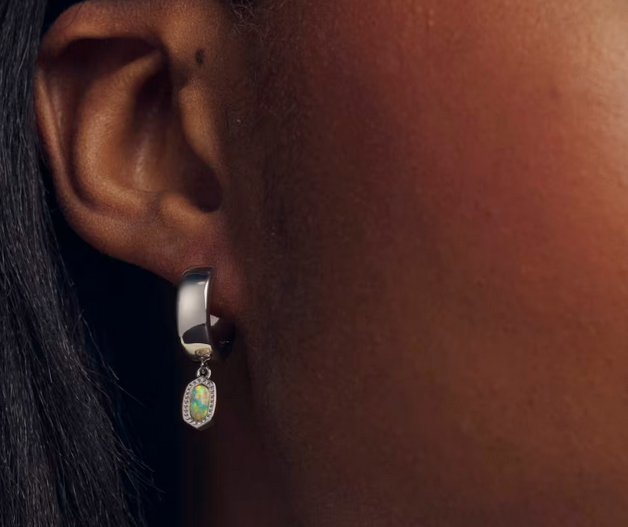 Mini Ellie Wide Huggie Earrings Green Opal Silver