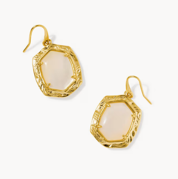 Daphne Tiger Stripe Drop Earrings Gold Natural MOP