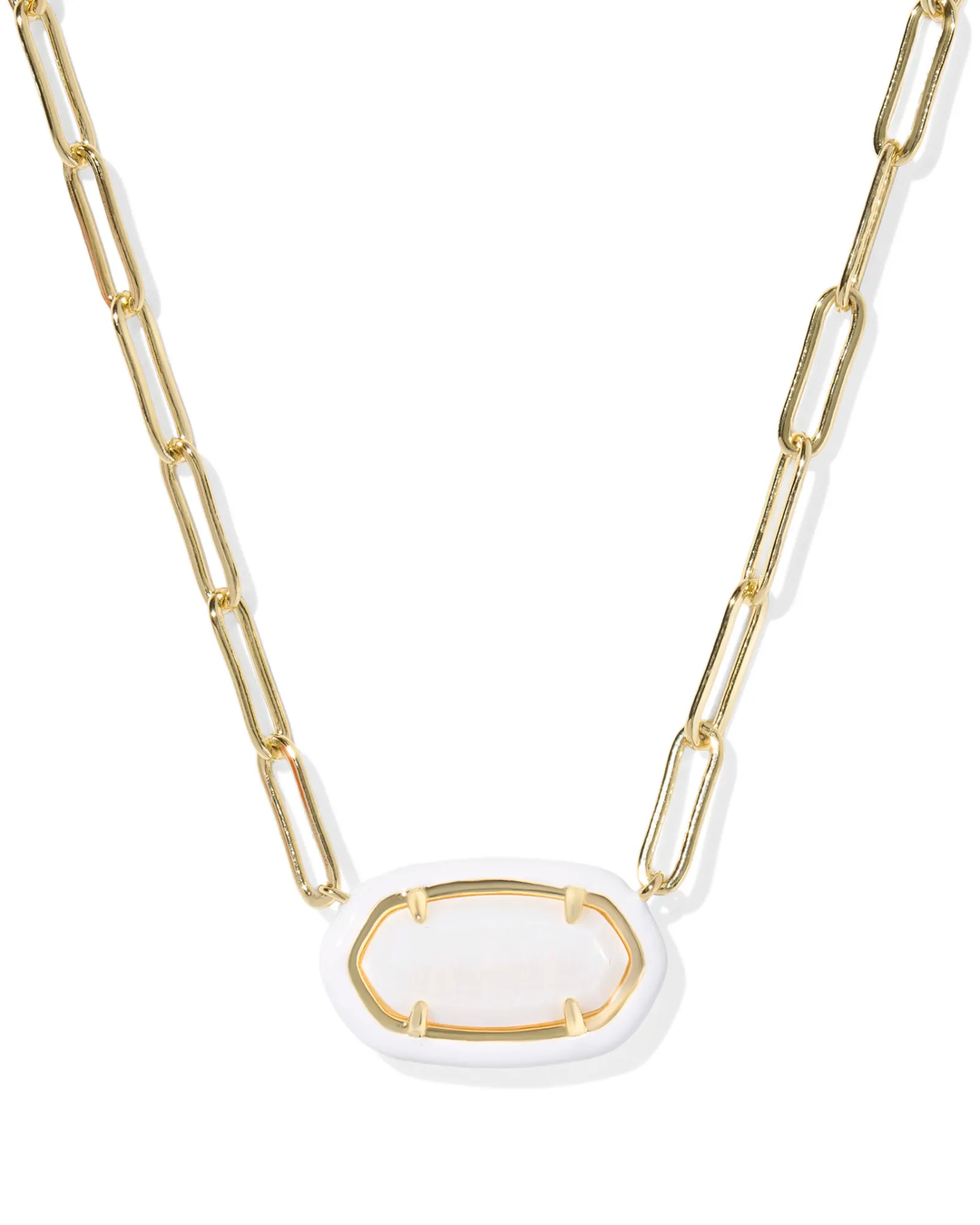 Elisa Enamel Frame Pendant Necklace Gold White MOP