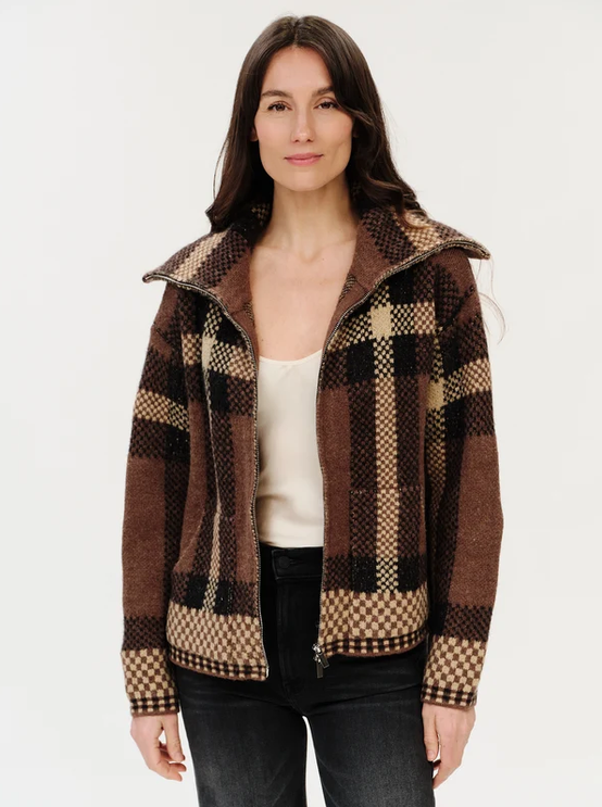 Cypress Plaid Collared Zip Up Brown Plaid