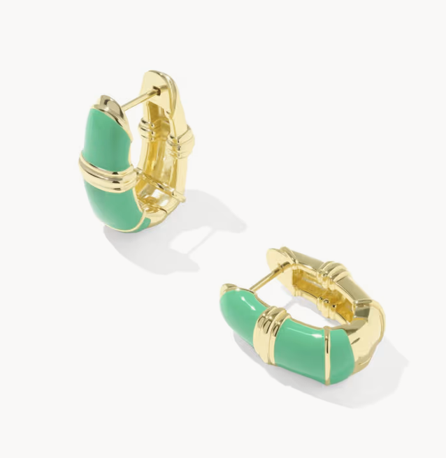 Courtney Enamel Huggie Earrings Gold Green Enamel