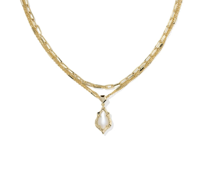 Adriana Scallop Frame Multi Strand Necklace Mother of Pearl Gold