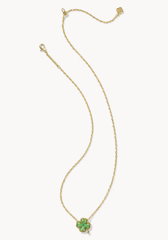 Clover Short Pendant Necklace Lime Green Magnesite Gold
