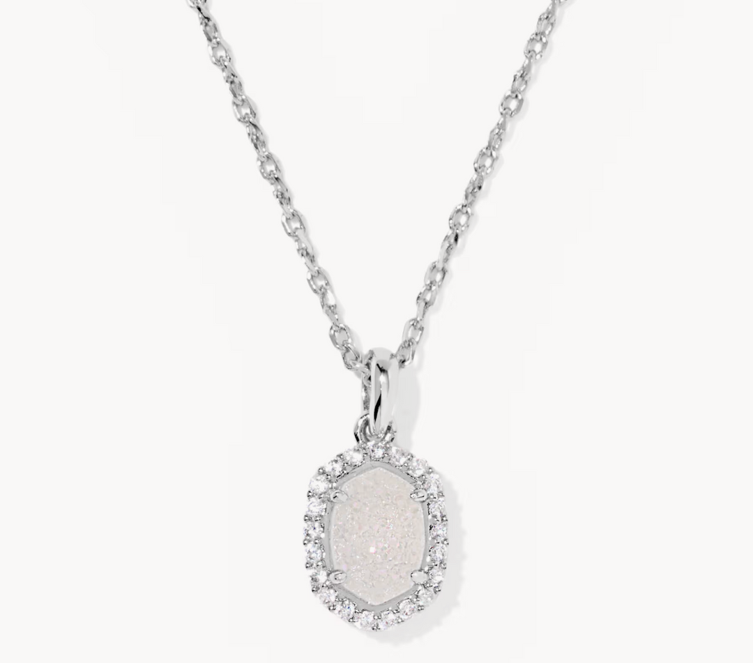 Daphne Crystal Frame Pendant Necklace Iridescent Drusy Silver