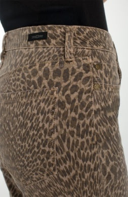 Kennedy Straight Pant with Wide Hem Khaki Abstract Animal Print