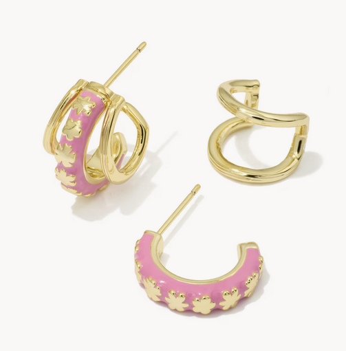 Jane Huggie Earring Dark Pink Enamel Gold