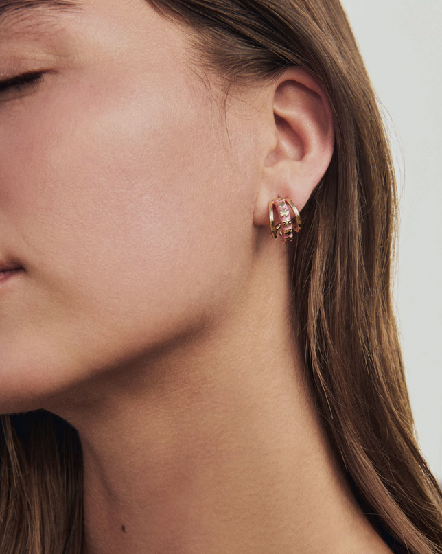 Jane Huggie Earring Dark Pink Enamel Gold