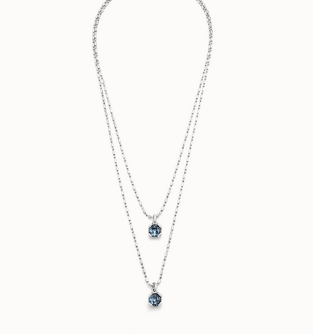 Aura Blue Long Pendant Chain Necklace with crystals