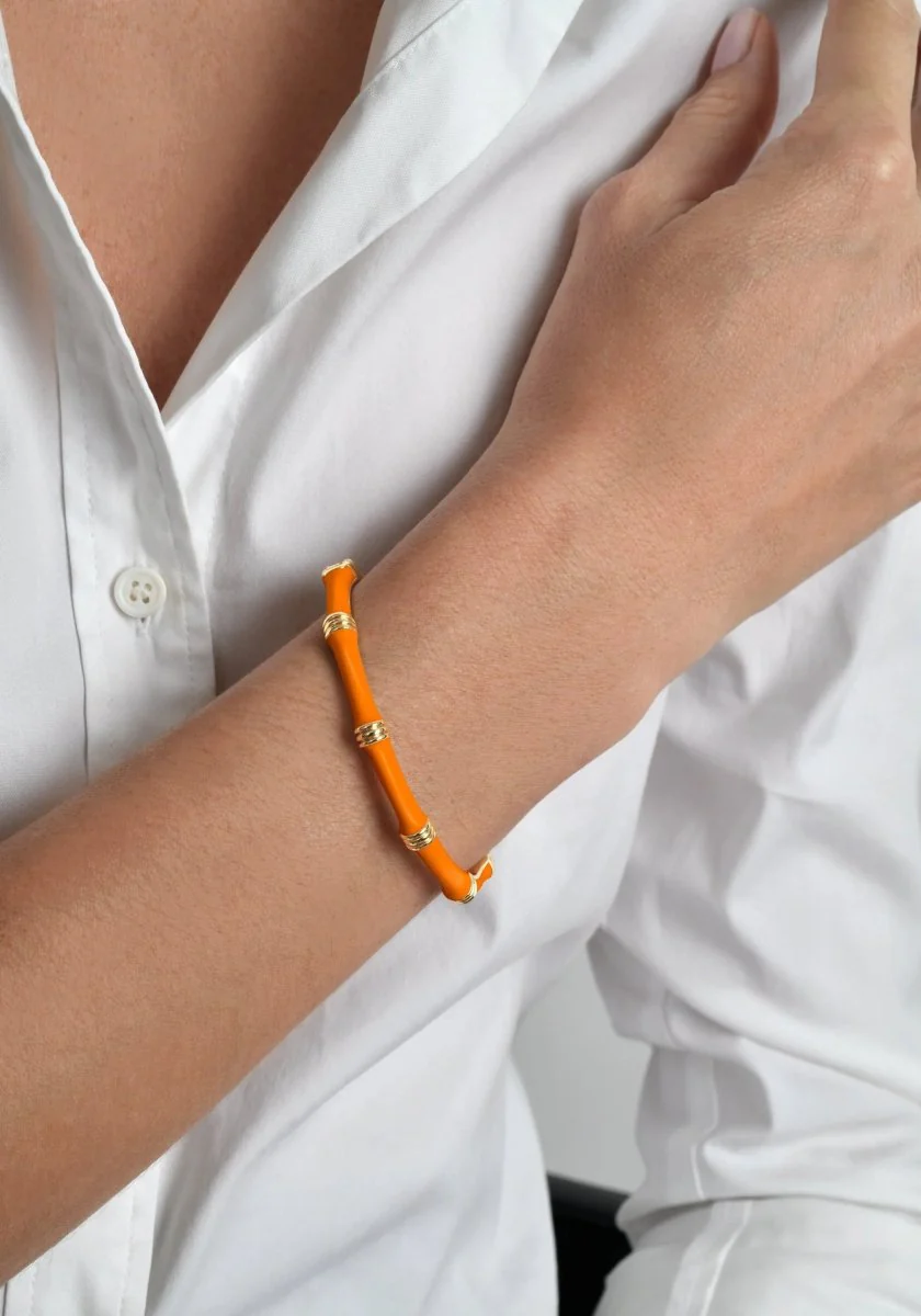 Anabel Aram Bamboo Enameled Hingled Bangle Clementine