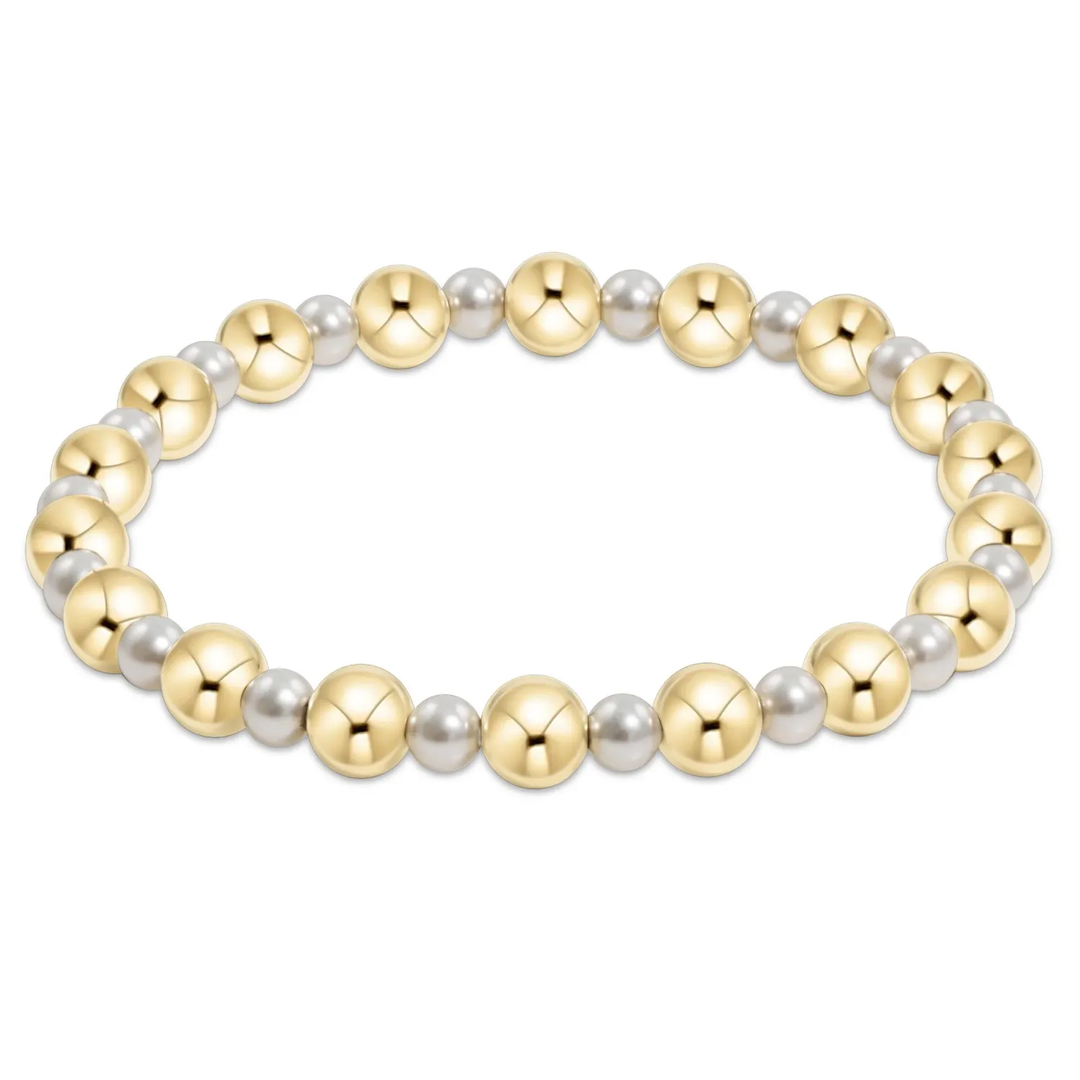 Pearl Grateful Pattern 4mm Bead Gold  6mm Bracelet