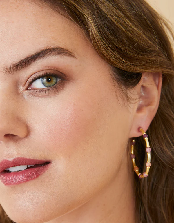 Calm Waters Hoop Earrings Ruby/Sun Stone