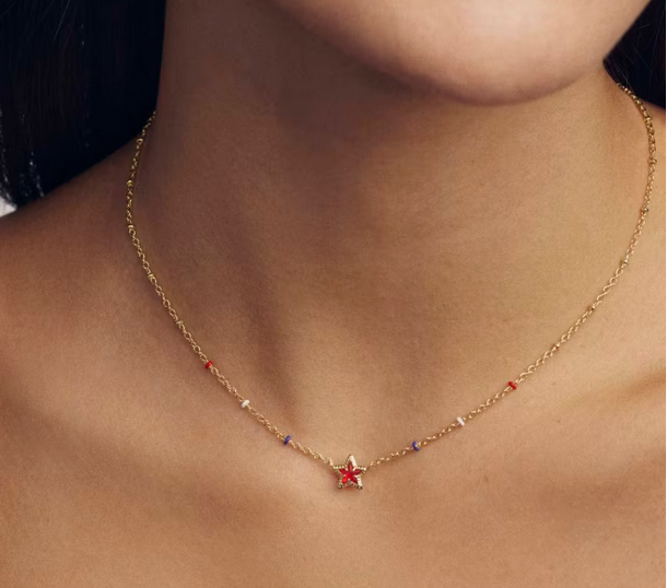 Mini Cassidy Short Pendant Necklace Red Illusion Gold