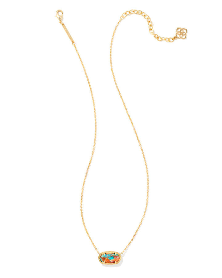 Elisa Short Pendant Necklace Gold Bronze Veined Turquoise Magnesite