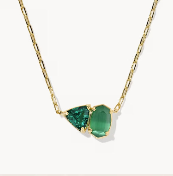 Tatum Short Pendant Necklace Dark Green Mix Gold