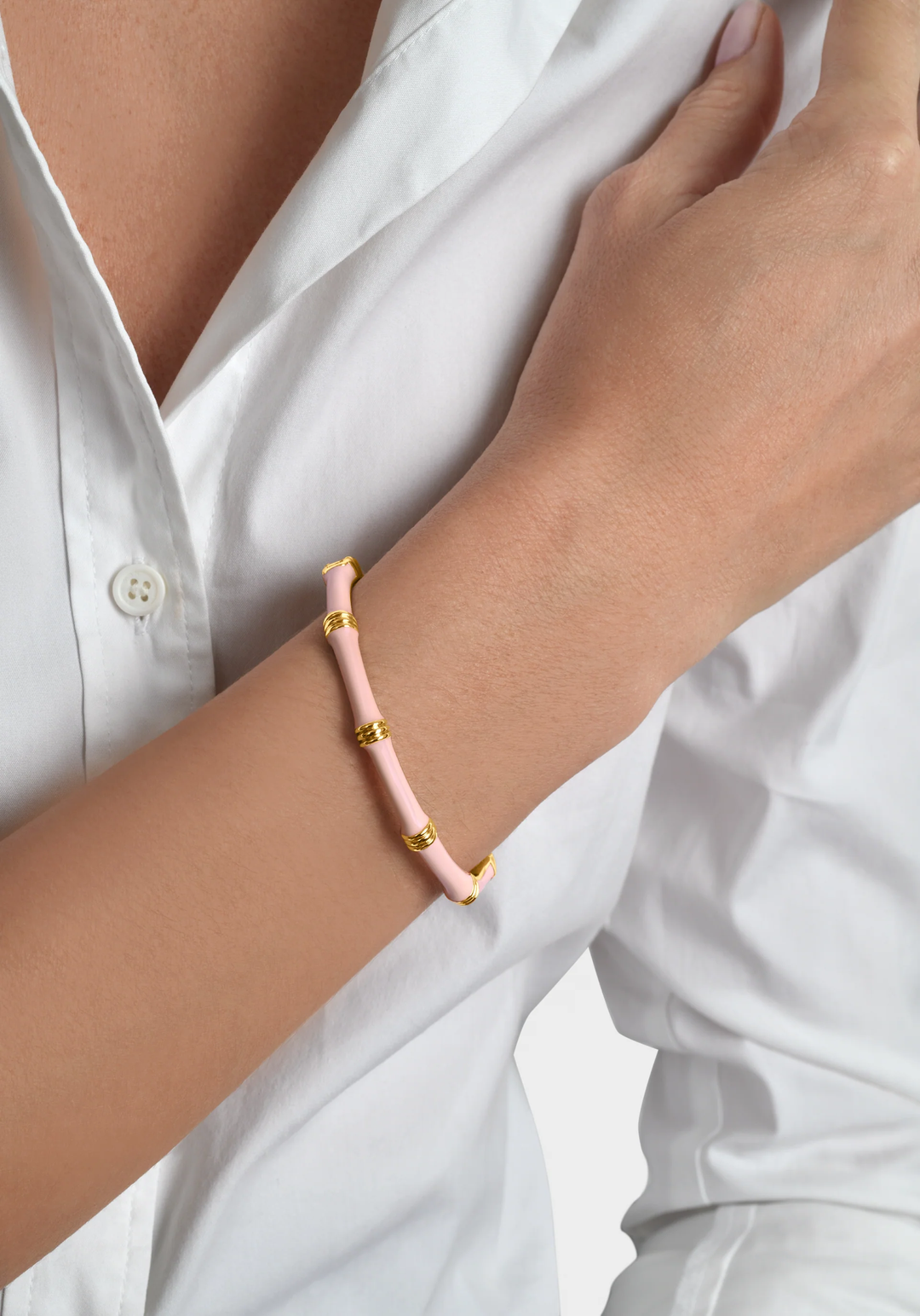 Anabel Aram Bamboo Enameled Hinged Bangle Pale Pink