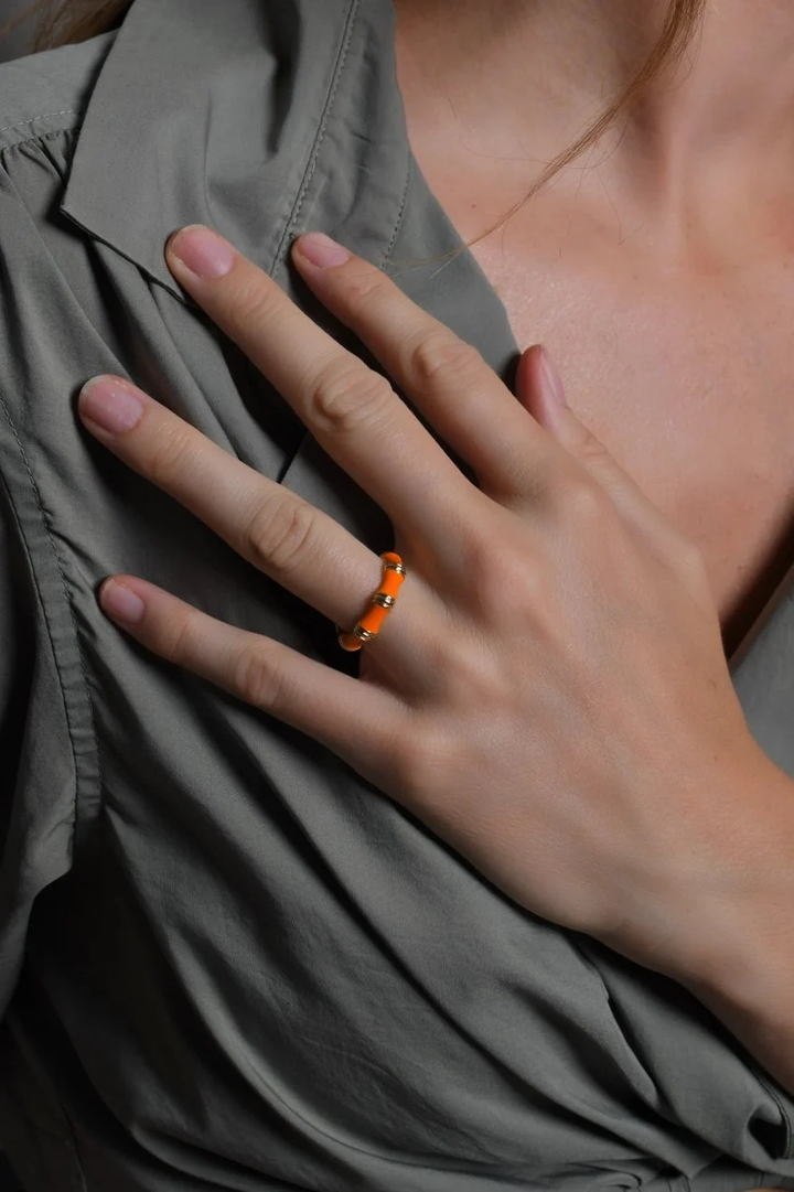Anabel Aram Bamboo Enameled Ring Clementine Size 8