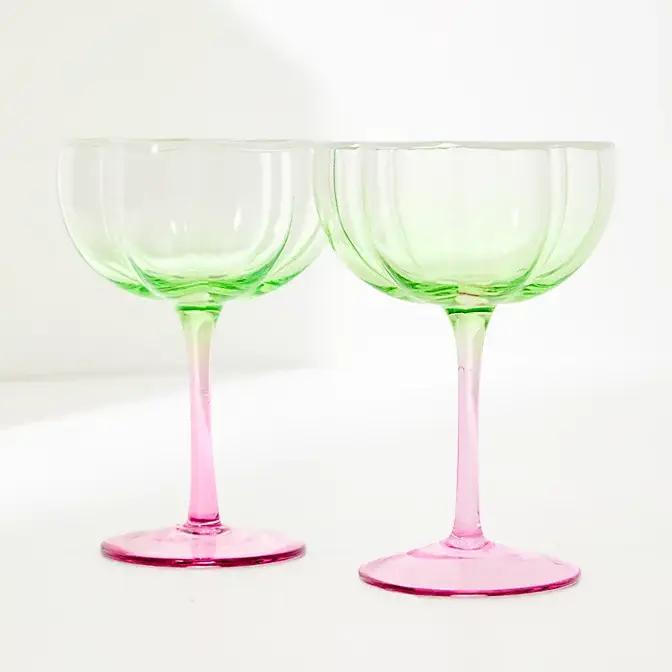 Coupe Glass Set Jade Lime Pink Muse Ombre