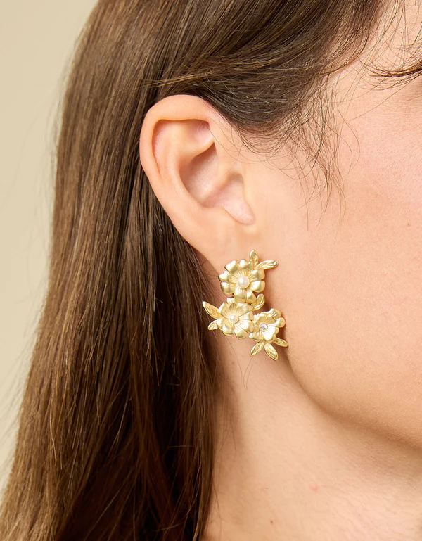 Posy Party Earrings Gold Crystal