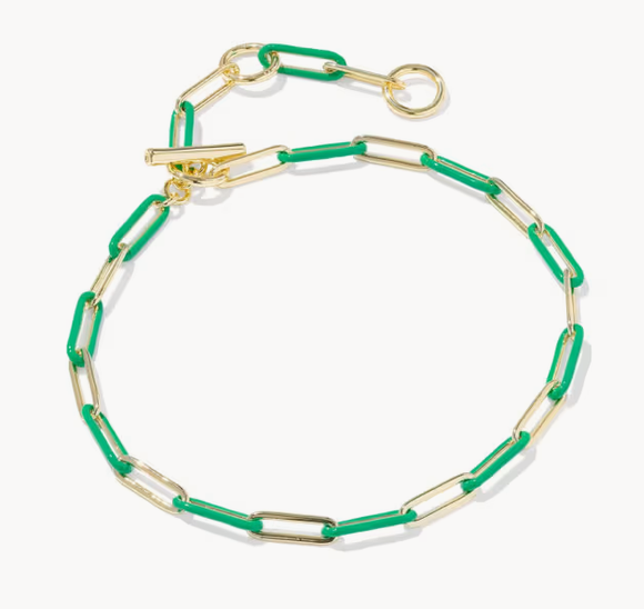 Courtney Enamel Link Necklace Gold Green Enamel
