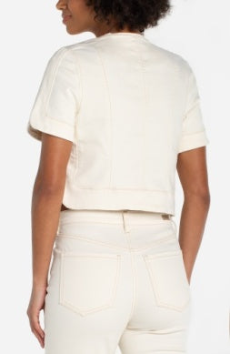 Collarless Short Sleeve Cropped Jacket Desert Dune