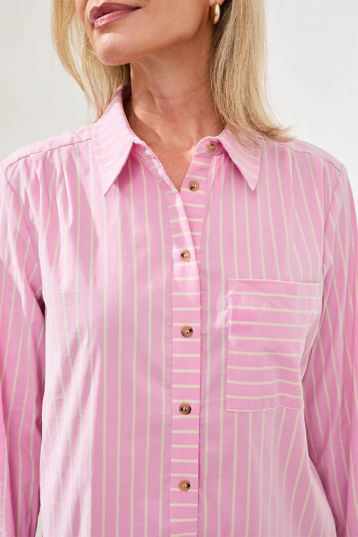 Classic Collard Striped Long Sleeve Striped Shirt Wisteria