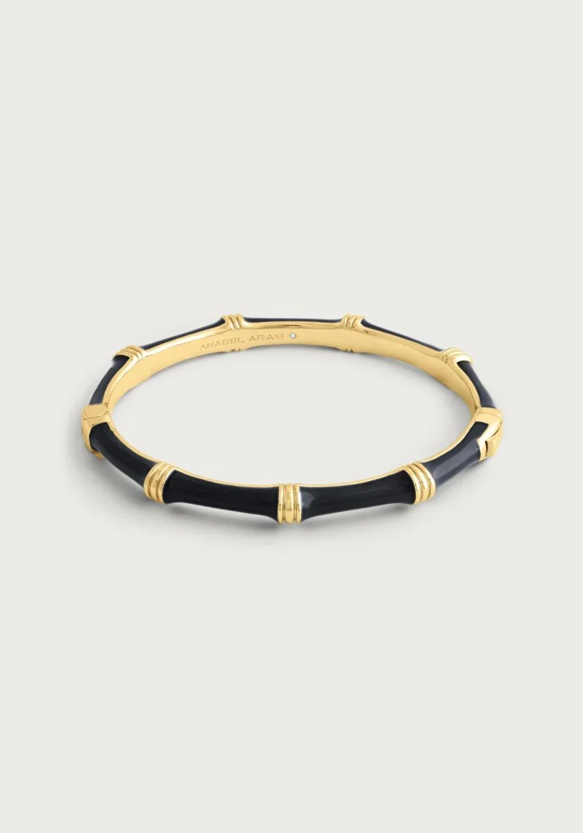 Anabel Aram Bamboo Enameled Hinged Bangle Gold