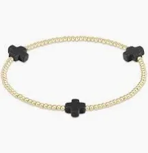 Signature Cross 2mm Gold  Bracelet Onyx