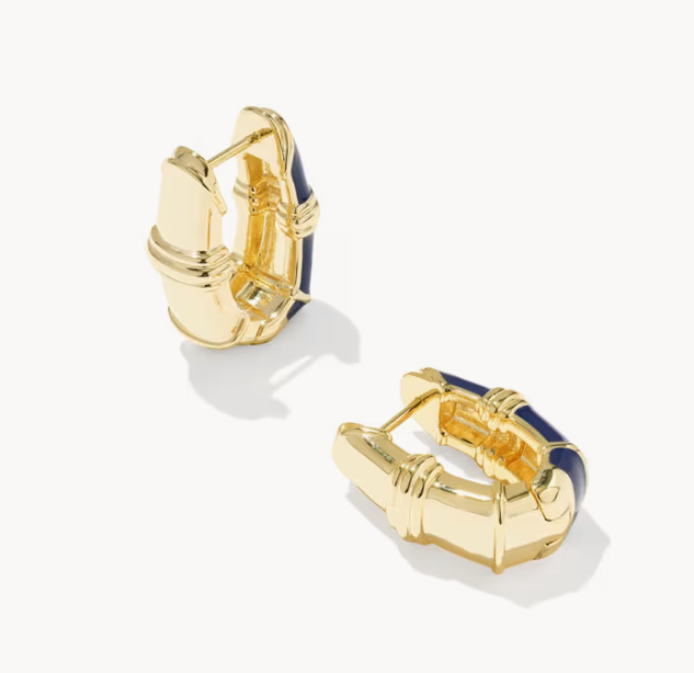 Courtney Enamel Huggie Earrings Gold Dark Blue Enamel